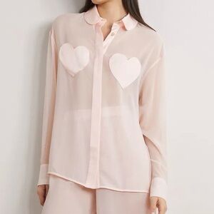SLEEPER Pink Semi-Sheer Heart-Patch Shirt